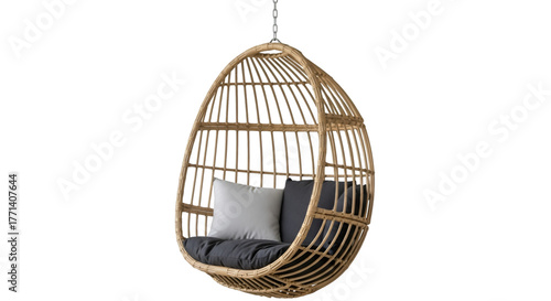 Wicker Egg Chair with Cushions on Black Background