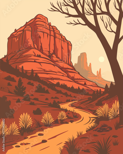 Sedona Red Rocks Sunrise – Spiritual Vector Landscape of Arizona