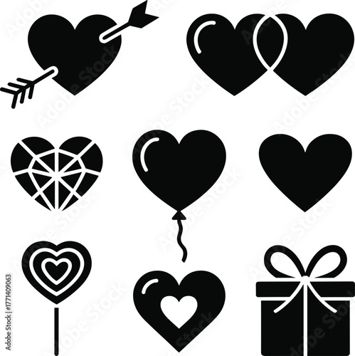 A Charming Collection of Heart Icons Perfect for Your Romantic Bundle Design Projects Celebrating Love and Relationships with Diverse Heart Symbols