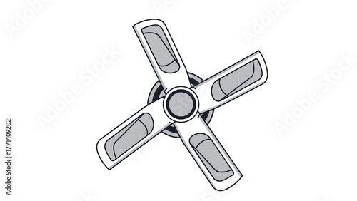 A black and white illustration of a spinning fan with four blades