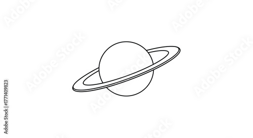 Simple black outline illustration of the planet Saturn with its prominent ring system, representing space, astronomy, and planetary science.