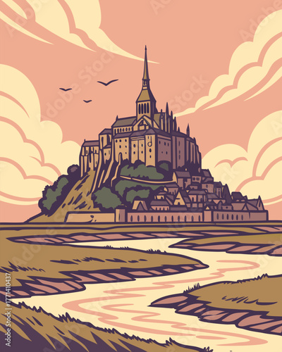 Mont Saint-Michel Sunset – Sacred Vector Landscape of France