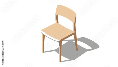 A minimalist light brown chair with a shadow on a white background