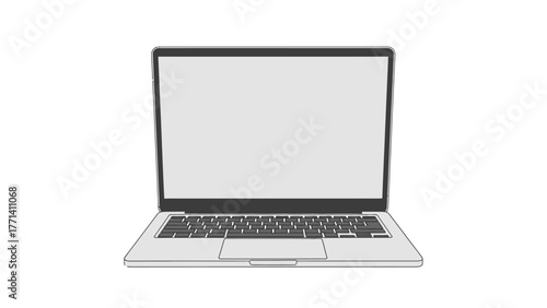A silver laptop with a blank screen and keyboard is centered on a white background