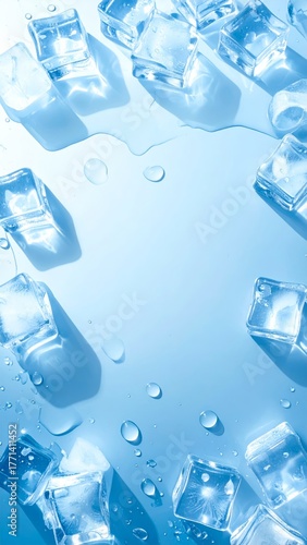Ice Cube on Light Blue Background