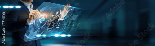 PLATFORM AS A SERVICE. Cloud solutions. Developer using modern interface deploying applications. PaaS management, scalable infrastructure, integration, resource optimization, agile software delivery.