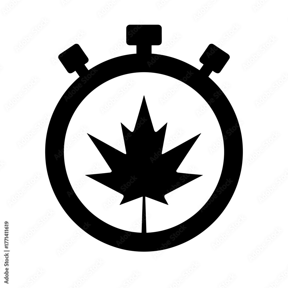 Fototapeta premium Stopwatch with maple leaf icon representing Flash sale timer 