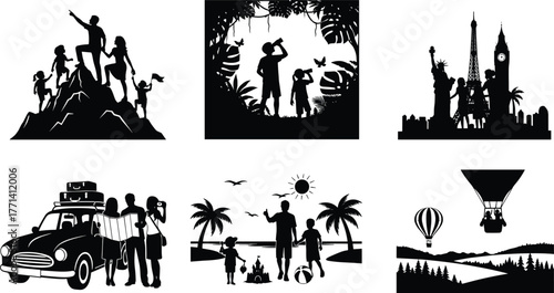 Family travel, vacation adventure, hiking, jungle exploration, sightseeing, road trip, beach holiday, camping, hot air balloon, nature, tourism, leisure, bonding, scenic, freedom, journey,