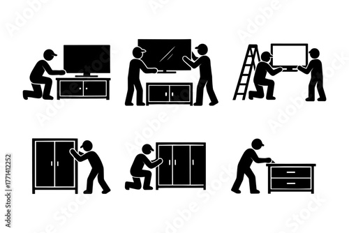 Furniture installation silhouettes icon , handyman, assembling furniture, home service, workers, interior setup