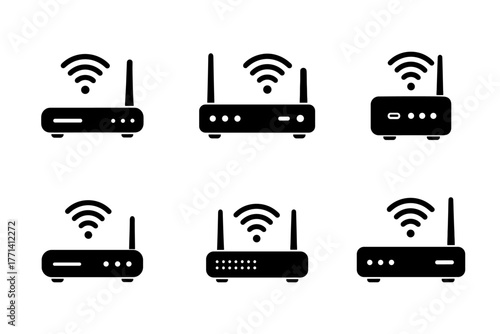 WiFi router silhouettes icon , network, connection, internet, signal, technology