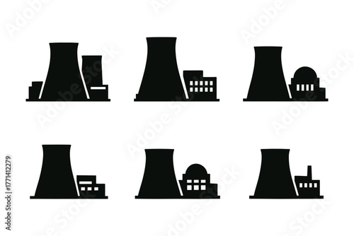 Nuclear plant silhouettes icon ,power, energy, industry, factory, production