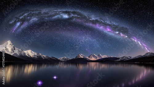 Dreamy Night Landscape – Galaxy Arch Over Mountain Lake at Twilight