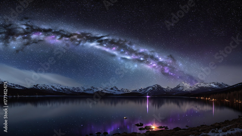 Dreamy Night Landscape – Galaxy Arch Over Mountain Lake at Twilight