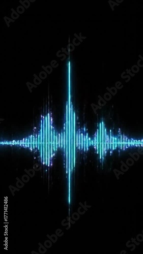 Glowing blue sound wave visualizer on black background, centered