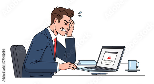 Stressed Businessman Facing Computer Error, Frustrated With Technology Issues