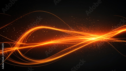 Abstract Glowing Energy Trails Swirling Through Dark Space With Tiny Sparks