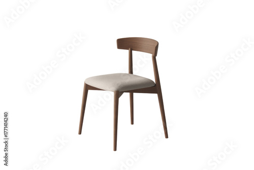 Wallpaper Mural A modern wooden dining chair with a minimalist design, featuring a light fabric upholstered seat and a curved backrest on a simple background. background removed Torontodigital.ca