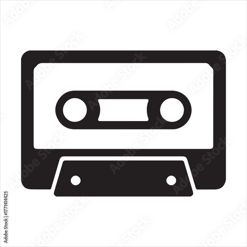 Silhouette audio tape cassette retro technology isolated object Vector illustration