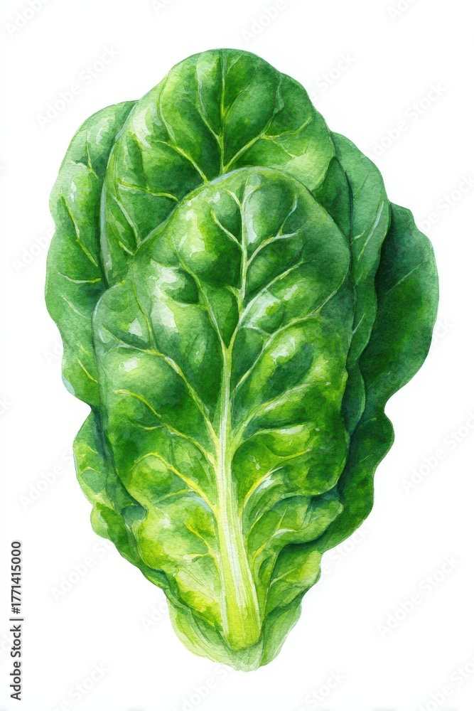 Fototapeta premium Spinach Watercolor. Fresh Hand-Painted Illustration of Leafy Green Vegetable