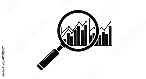 Magnifying glass reveals increasing financial chart and data analysis
