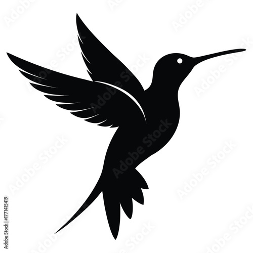 Hummingbird silhouette in flight, vector logo or icon. Isolated dynamic bird graphic for speed, nature, or jewel-themed design.