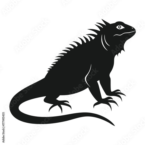 iguana silhouette, large reptile vector icon. Isolated exotic animal graphic for logo, zoo, or tropical design.