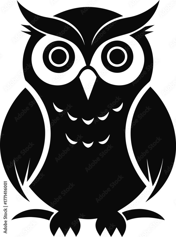 Fototapeta premium Front-Facing Owl Bird Silhouette Vector Icon