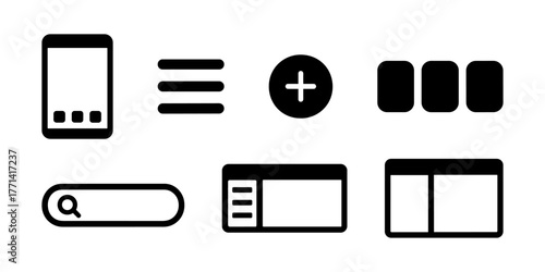 Mobile UI silhouettes icon ,smartphone, interface, menu, navigation, layout