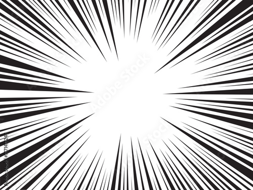 Manga comic explosion, motion or movement effect, vector background. Manga anime cartoon radial speed lines and abstract pattern for comic book burst, flash ray or explode bang action