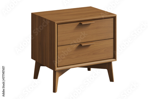 Wallpaper Mural A sleek wooden nightstand with two drawers and tapered legs, embodying a mid-century modern design for stylish bedroom storage. background removed Torontodigital.ca