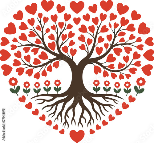 A Heart Tree of Life Design Featuring Intricate Roots and Blooming Flowers Symbolizing Love Growth and Connection Bundle Design