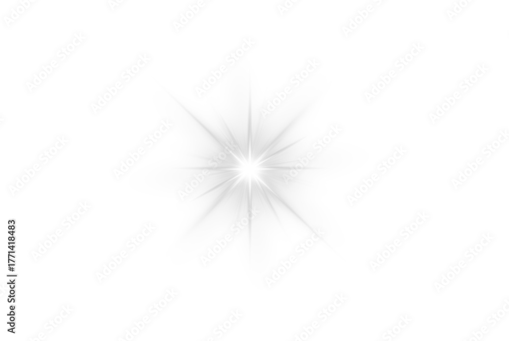 Obraz premium Bright white star PNG with glare and shine. Vector flare illustration perfect for abstract or festive effects. Glowing beam adds elegance.