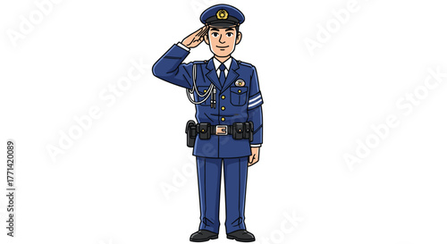 Respectful police officer saluting in blue uniform adds patriotic feel to your project, ideal for law enforcement campaigns and educational materials