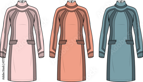 Elegant Dress Designs in Pastel Shades A Fashionable Illustration Featuring Stylish Apparel for Women