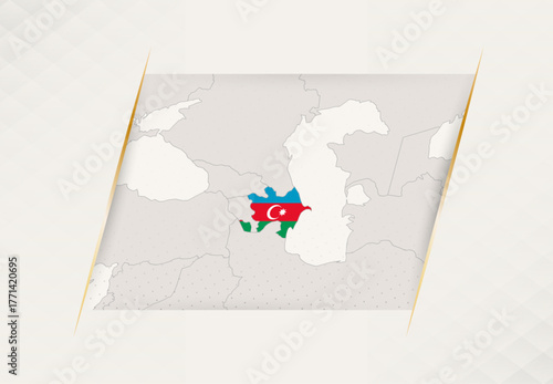 Azerbaijan Country Map Featuring National Flag Colors.
