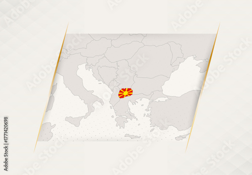 North Macedonia Country Map Featuring National Flag Colors.