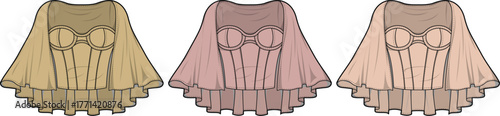 Three examples of sheer, fluttery tops in light brown, pink, and beige