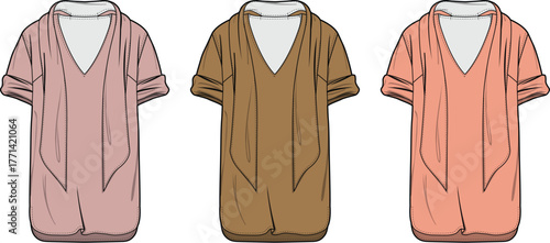 Loose V-Neck Tunic Tops Fashionable Relaxed Fit Apparel Designs