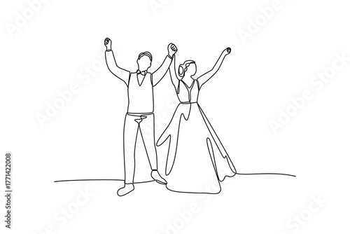 Simple continuous line draw of a couple pose at wedding party. Simple line, creativity, vector.