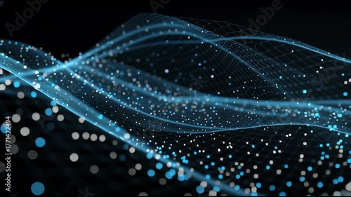 Digital Wave Visualization: A stunning display of data visualization, featuring flowing lines of light, represents the dynamic and interconnected nature of information in the digital age.