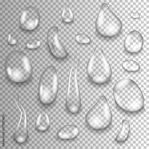 Realistic Water drops on metal and glass surface closeup Vector