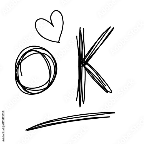 Ok text hand drawn 