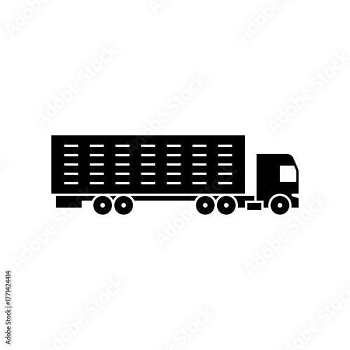 truck with livestock trailer glyph icon. livestock truck solid black illustration.