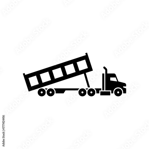 dump truck with trailer glyph icon. dump solid black illustration.