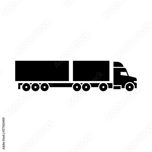 road train glyph icon. long combination vehicle solid black illustration.