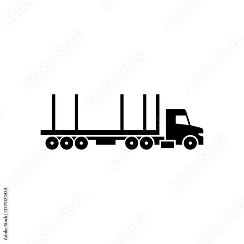 truck with logging trailer glyph icon. logging truck solid black illustration.