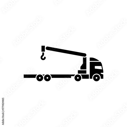 self loader truck glyph icon. crane truck solid black illustration.