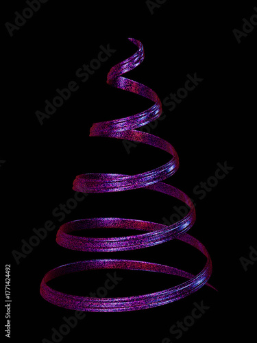 Stylized Christmas tree. Glitter texture on black background. 3D render. 