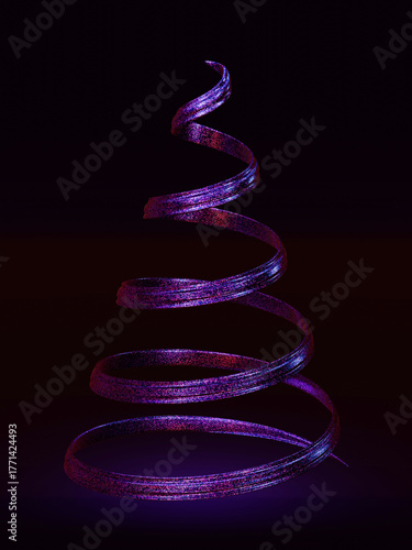 Stylized Christmas tree. Glitter texture on black background. 3D render. 
