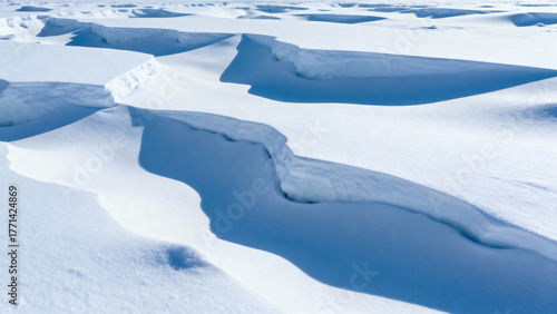 - Snow dunes in blue and white winter landscape photography